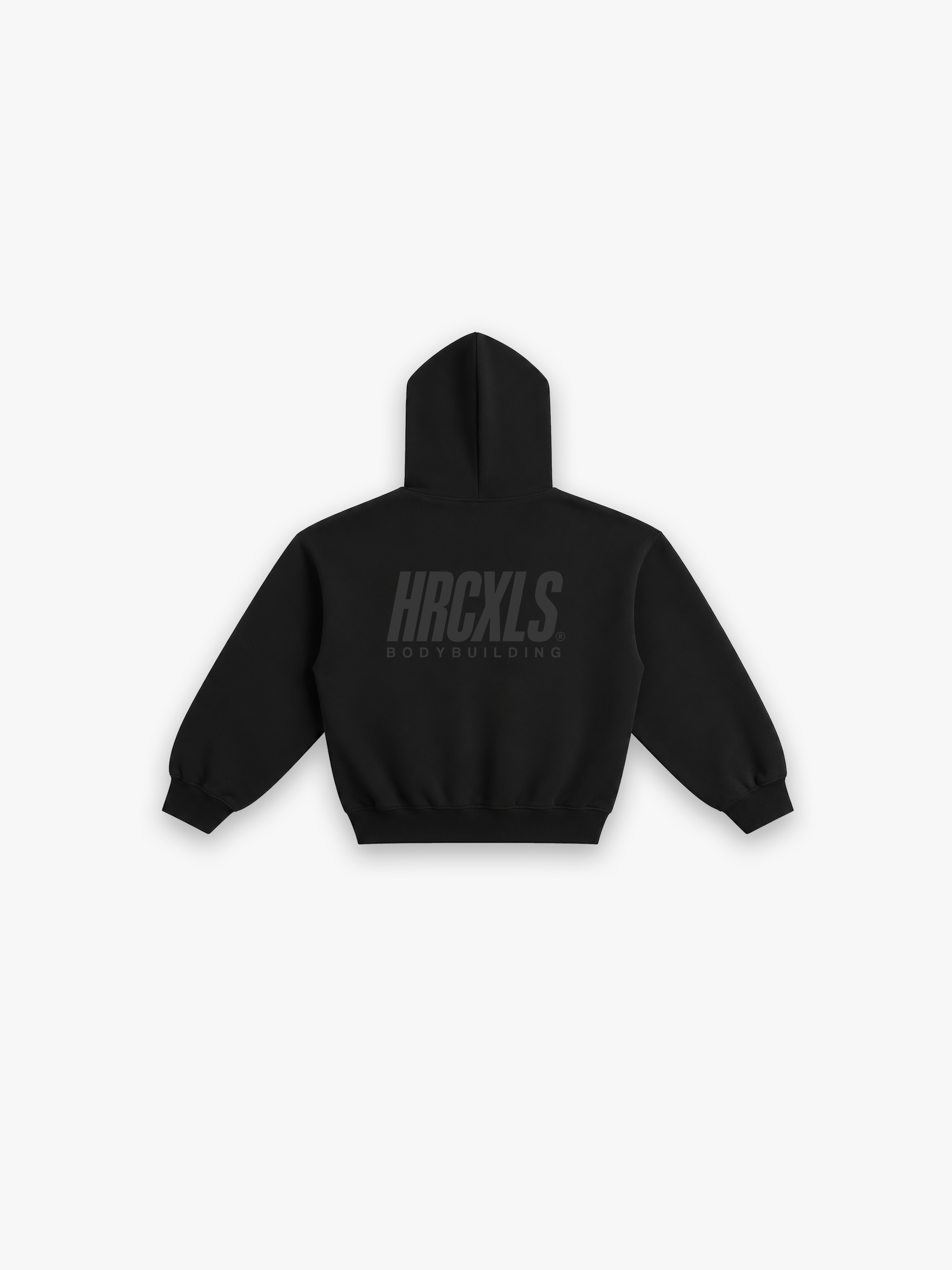 HERCXLES 2026: Bodybuilding Oversized Boxy Hoodie - Black back flat lay